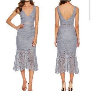 Bardot Sienna Trumpet Lace Baby Blue Midi Dress